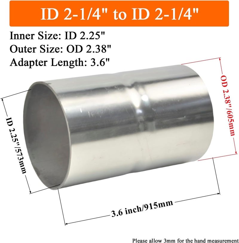 eLifecenter Stainless Steel ID 2-1/4 Inch to ID 2-1/4 Inch Exhaust Coupler(ID 2.25" x Length 3.6") - Image 2